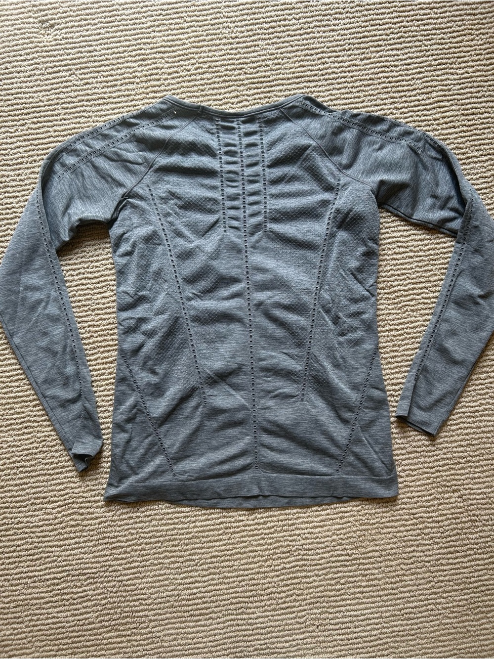 Athleta Charcoal Gray Long Sleeve Crew Top with Eyelet Detail